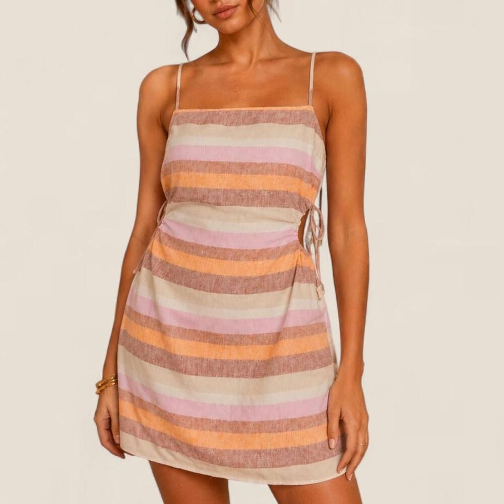 American Eagle Striped Linen Side Cutout Mini Dress XS Boho Coastal Cowgirl